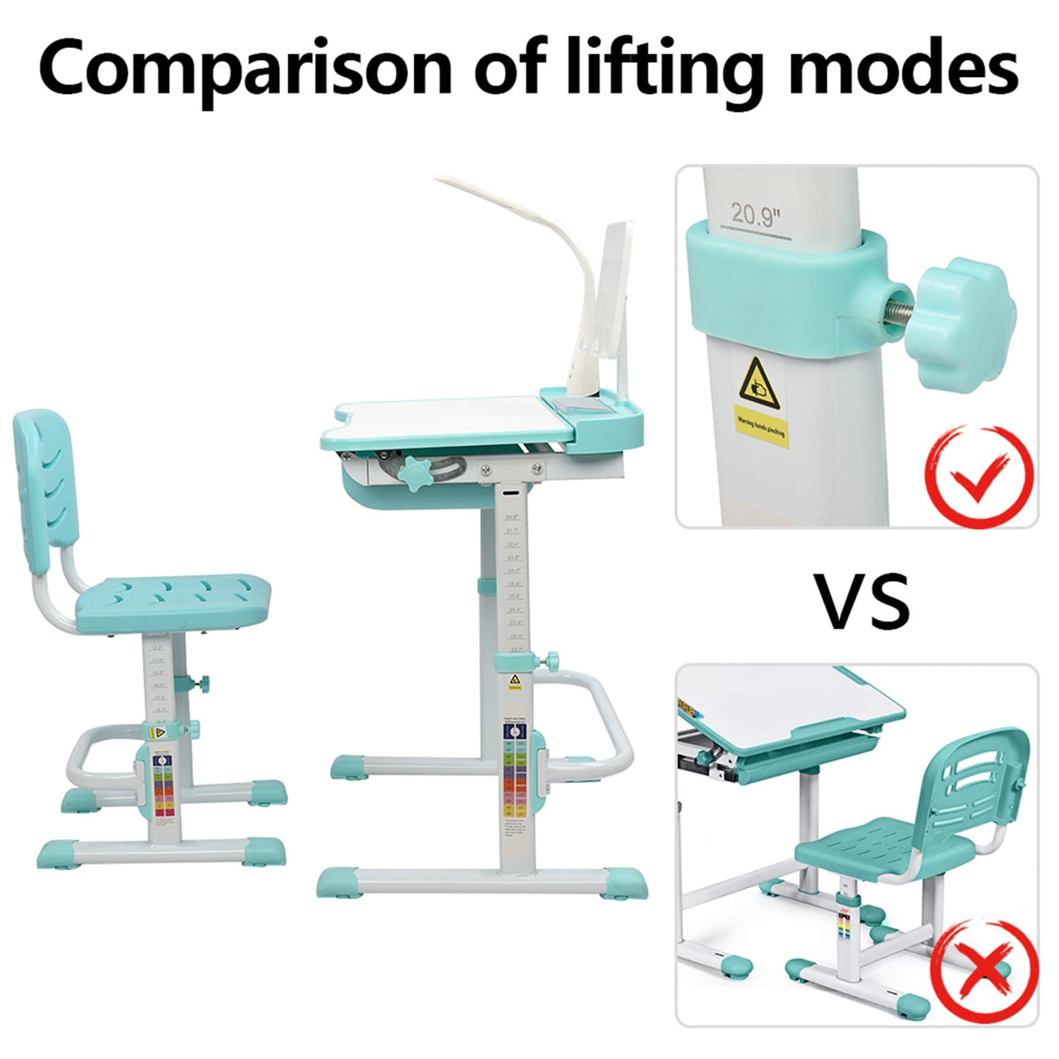 Kids Functional Desk and Chair Set, Children School Study Desk with Tilt Desktop, Bookstand, LED Light, Metal Hook and Drawer for Boys Girls (Blue) Kids Functional Desk and Chair Set, Children School Study Desk with Tilt Desktop, Bookstand, LED Light, Metal Hook and Drawer for Boys Girls (Blue)