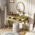 thumbnail image 2 of Luxury Makeup Vanity Desk with Oval Mirror, 3-Drawer Dressing Table for Jewelry Storage, Elegant Console Table for Entryway, Living Room & Bedroom, Stylish Home Decor,Gold, 2 of 10
