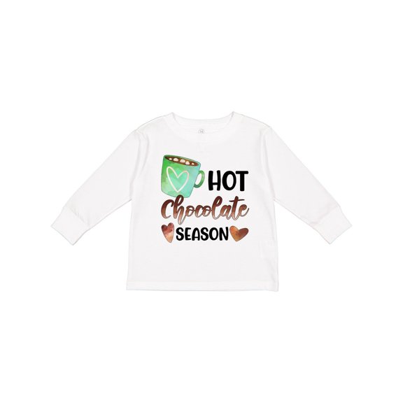 Inktastic Hot Chocolate Season with Green Mug and Hearts Boys or Girls Long Sleeve Toddler T-Shirt