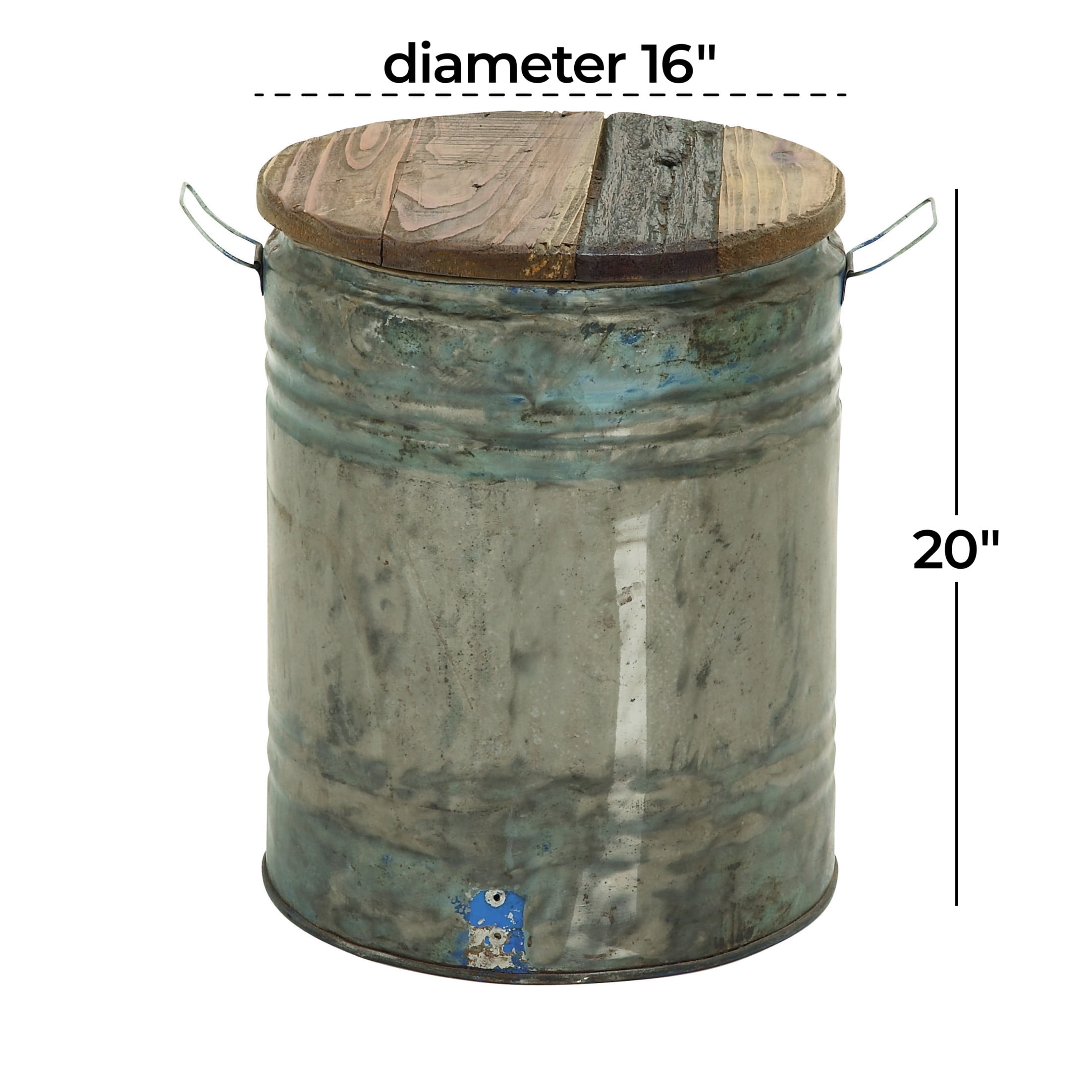 DecMode 16" x 20" Gray Metal Accent Table with Brown Wood Top, 1-Piece
