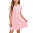 thumbnail image 2 of Afuyipoi ​Girls Solid Color Peter Pan Collar Dress (2-12 Years) Summer Short Sleeve Soft Cotton Feel Casual Dress for School & Play Pink 7/8, 2 of 8