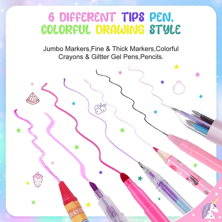 Freecat Pink Fruit Scented Markers Set for Girls, School Supply Kit 56 Pcs with Unicorn Pencil Case, Unicorn Birthday Christmas Gifts for Girls Ages 4