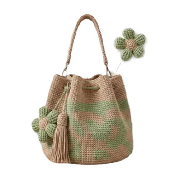 HOARBOEG Green Knitted Large Capacity Tote Bag, Portable Handbag for Work, Lightweight Knit Shoulder Purse, Daily Commute Grocery Bag, Eco-Friendly Knit Accessory