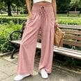 thumbnail image 2 of VBVC Women's Cotton Linen Smocked Waist Pants , Drawstring Wide Leg Boho Trousers For Women , Ladies' Casual Summer Beach Pants with Pockets, Pink , S-2XL, 2 of 7