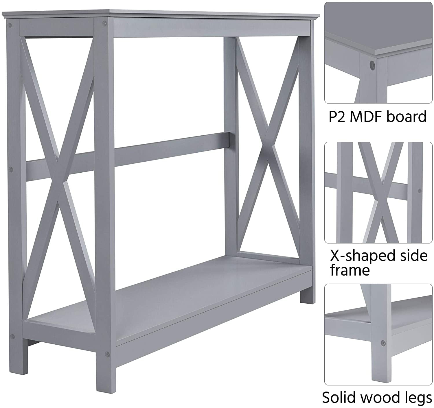 NIUMU Console Table for Entryway, 2 Tier Narrow Sofa Table Bookshelf Accent Tables w/Storage Shelf, Living Room Entry Hall Foyer Tables Furniture, Grey