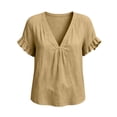 thumbnail image 7 of Women's Relaxed Fit V-Neck Short Sleeve Linen Blouse Casual Summer Top, 7 of 7
