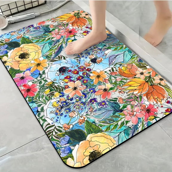 1pc Colorful Floral Bathroom Rug Bathroom Decor and Accessories- Durable,Anti Slip,And Quick Drying,Suitable For Indoor/outdoor Use - Perfect For Bathrooms,Bedrooms,Kitchens