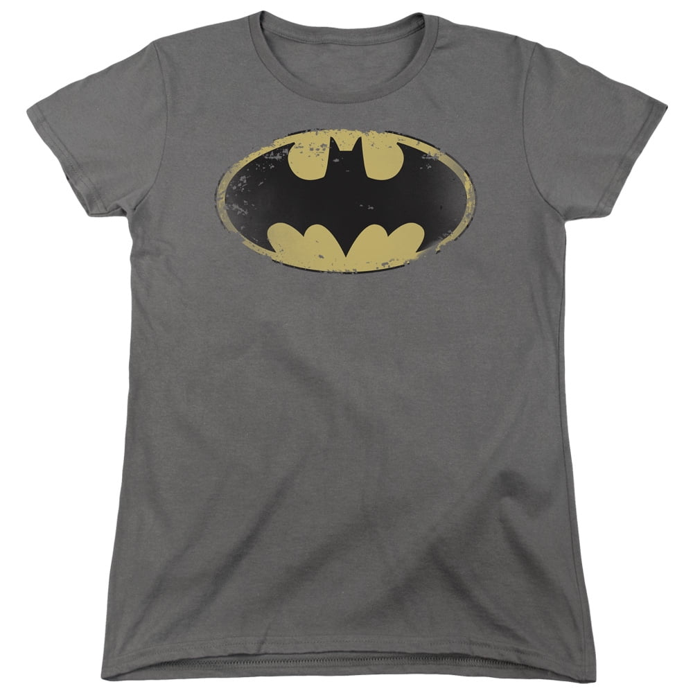 Large Batman Ladies Black Distressed Shield T shirt