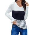 thumbnail image 3 of Women Stripe Print Colorblock V-Neck Long Sleeve Top, 3 of 7