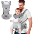 thumbnail image 1 of Raganet, Mochila Portabebés Multiusos, Cangurera de Bebé, Cabestrillos Portabebés, Soporte Firme para Bebé, 100% Poliester, Correar Ajustables y Acolchonadas, 3 Cinturones de Seguridad (Gris), 1 of 5