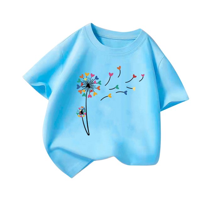 Posijego T-Shirt de la Saint-Valentin Filles Garçons Cœur Imprimé Manches Courtes T-Shirts Enfants Col Rond Décontracté Été