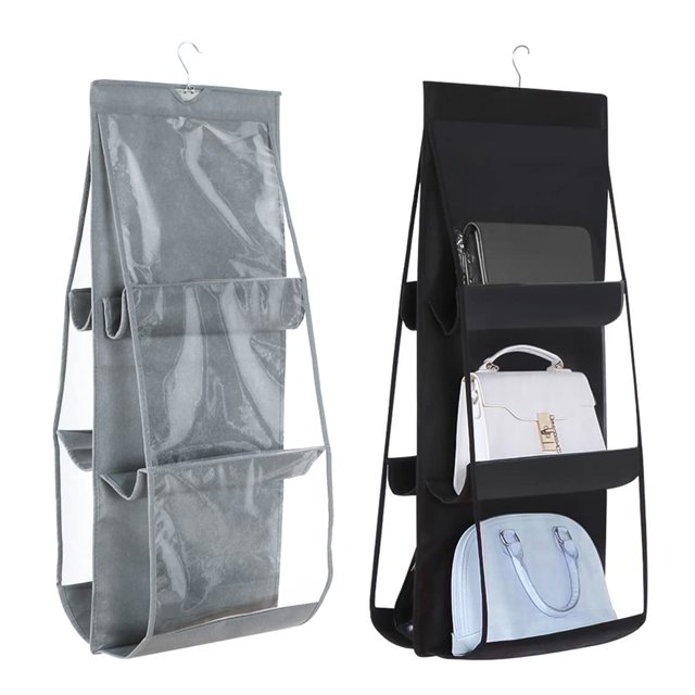 Paquete de 2 organizadores de bolsos, 6 bolsillos, bolsa de almacenamiento a prueba de polvo, bolsa de soporte plegable, bolso colgante, organizador de monedero oso de fresa Hogar
