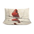thumbnail image 3 of 3 Pcs Soft Bedding Set, Includes 1 Duvet Cover with Zipper And 2 Pillow,Shams Red Bird Northern Cardinal Queen(90"×90"), 3 of 8