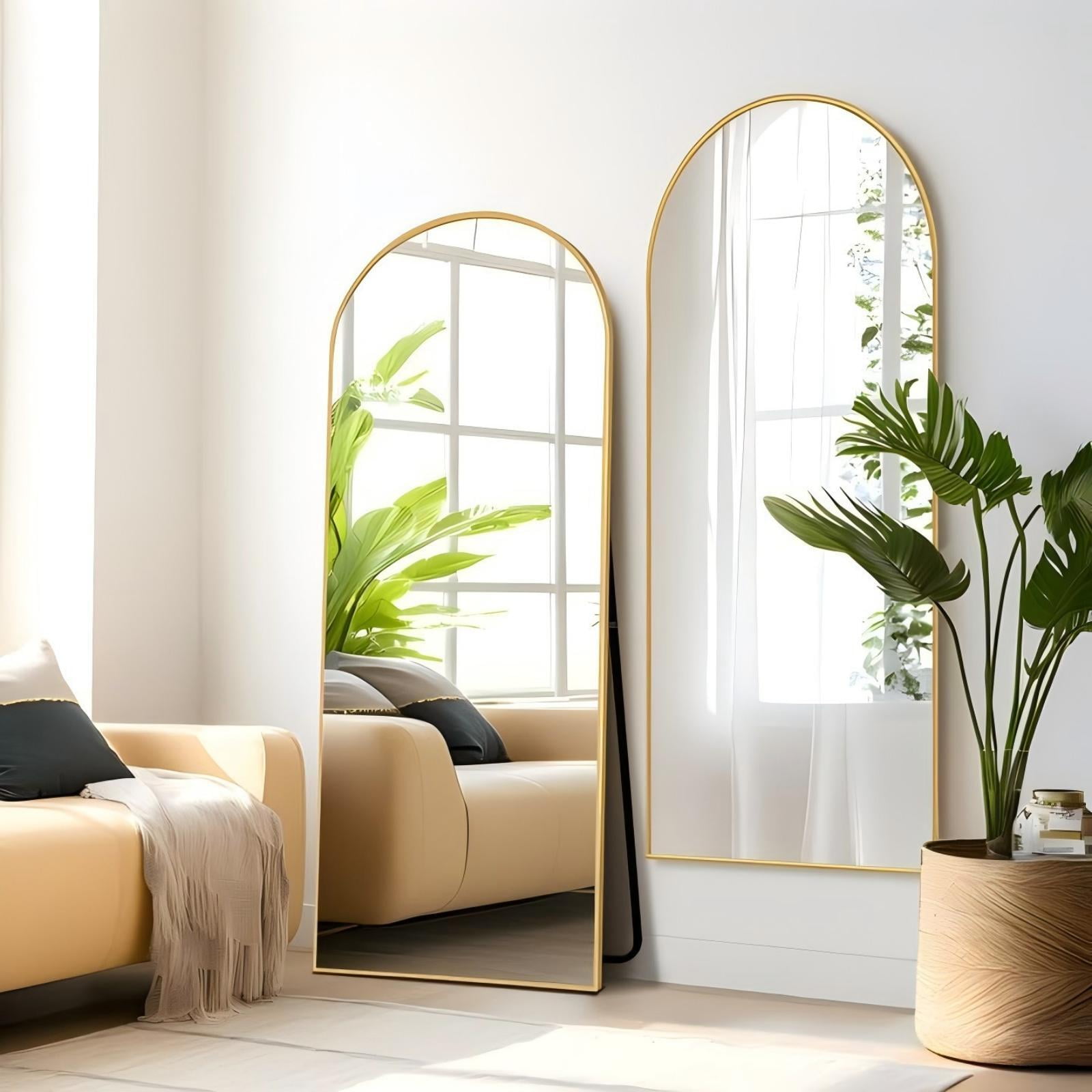 Anyrose 57"x 19" Arched Full Length Mirror Floor Mirror with Stand Wall-Mounted, Gold