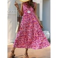 thumbnail image 4 of Women'S Maxi Dress Summer Sleeveless Bohemian Floral V Neck Tie Front Fringe Flowy Long Dress Vacation Beach Sundress Rose Red L, 4 of 8