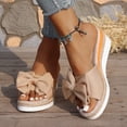 thumbnail image 3 of Dakaela Womens Platform Sandals Strappy Bow Wedge Heels Espadrille Comfortable Slip on Slides Open Toe Summer Beach Shoes Khaki Size 7.5, 3 of 9
