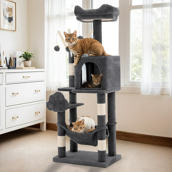 Uforic Cat Tree Tower 44" Multi-Level Cat Condo with Scratch Posts&Hammock for indoor Small Cats,Dark Gray