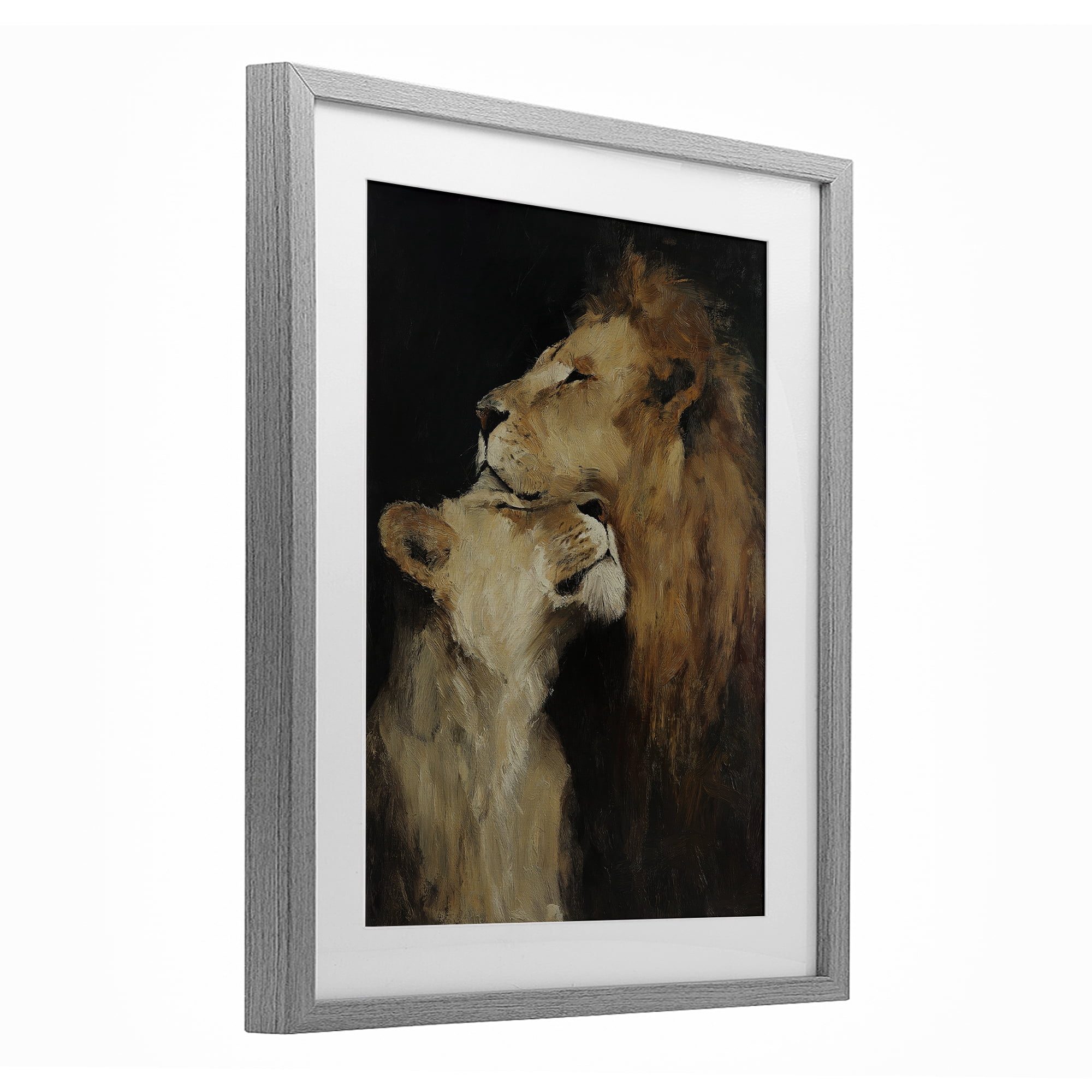 Stupell Industries Regal Pair of Lions Gray Framed Print Under Glass, design by Svetlana Aleynikova