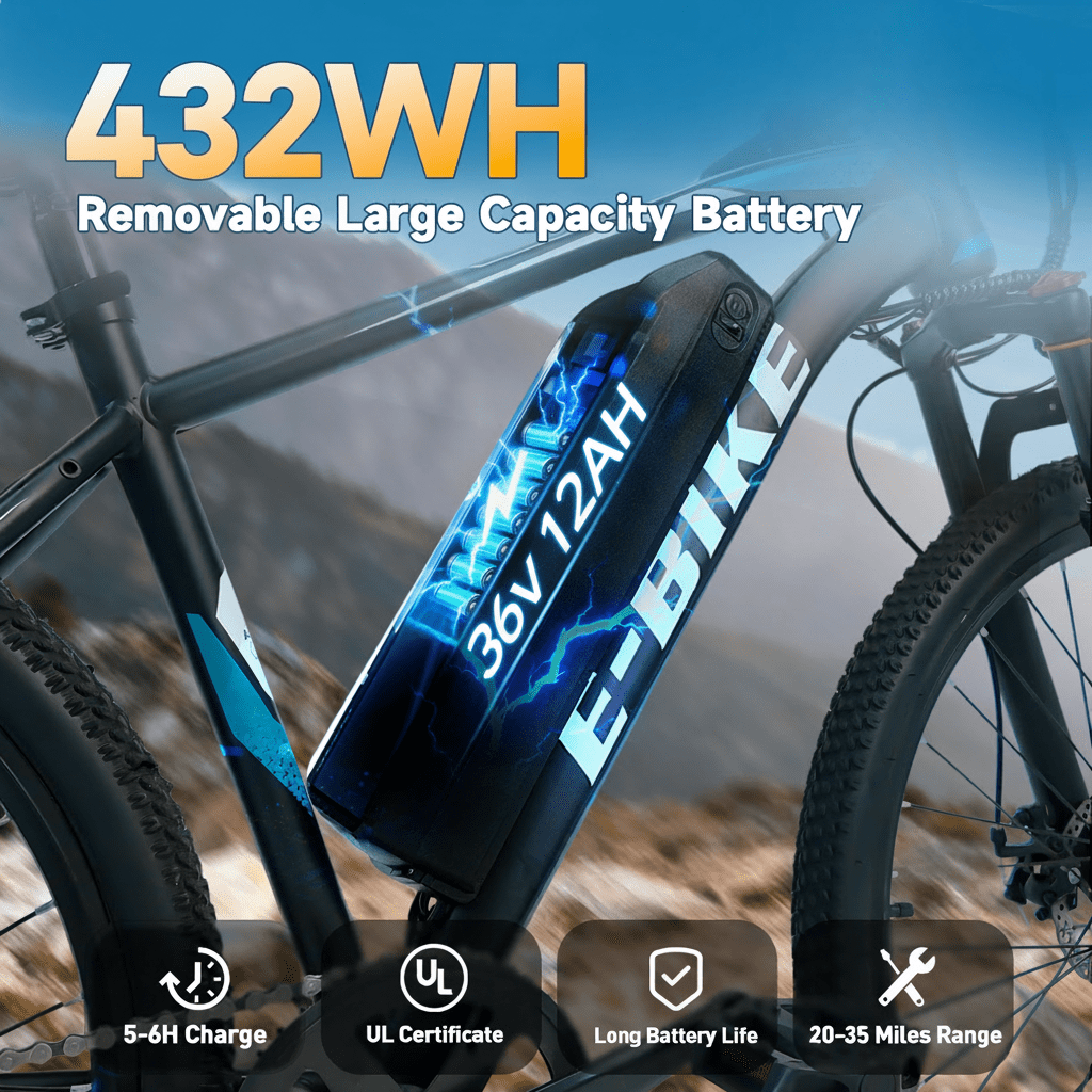 26" Electric Bike for Adults, ebike 750W Peak Power Motor, 35Miles 25MPH Electric Mountain Bike with 432Wh Removable Battery, 7-Speed,UL 2849