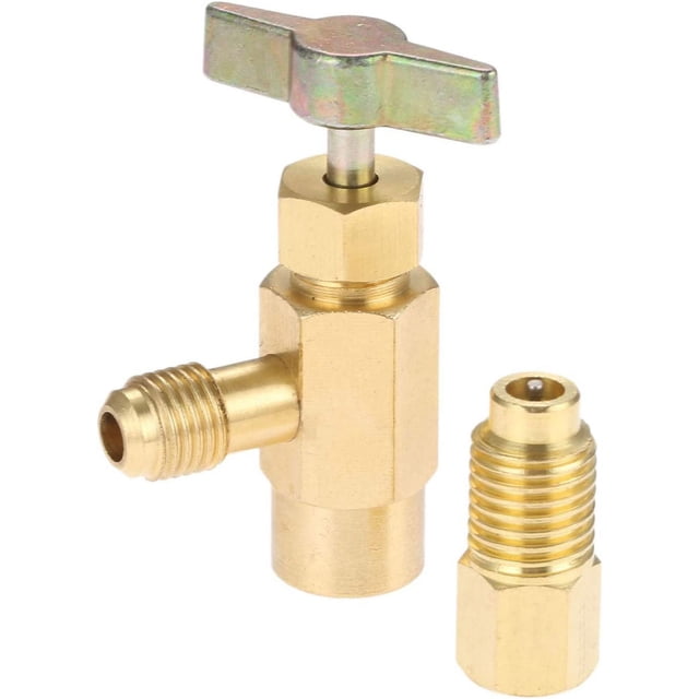 R1234yf Dépresseur Auto-Scellant, F-1/4 SAE 1/2 LH Valve Filetée Outil Ouvre-Bouteille avec Connecteur F-1/4 SAE à M-1/2 Adaptateur pour Tuyau de Charge R134a R12 R22