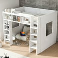thumbnail image 4 of Harper & Bright Designs Queen Hight Loft Bed with Storage Shelves & Cabinet, Solid Wood Loft Bed Frame with Bookcase and Under-Bed Space for Dorm Apartment, White, 4 of 12