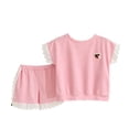 thumbnail image 5 of Amidoa Girls Summer Outfits 2 Piece Short Sleeve T Shirt Cute Top and Casual Shorts Kids Clothing Sets,Pink Size 10, 5 of 7
