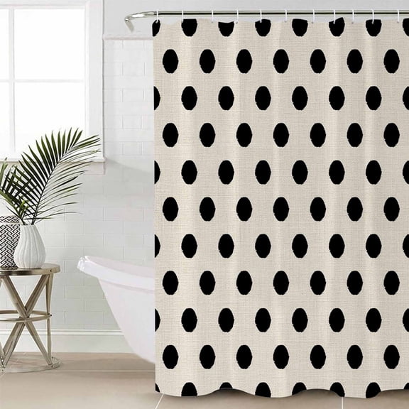 Wave Point Black Shower Curtain Set, Waterproof Shower Curtains for Bathroom, Modern Minimalist Geometric on Linen Washable Fabric Cloth Bath Curtain for Bathtub Decoration with Hooks 60x72 Inches