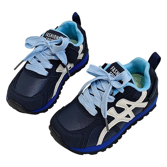 Toddlet Boys Girls Tennis Shoes Vintage Splice Leather Antislip Classic Skate Trainers Shoes Comfortable Lace up Sneakers Blue 11.5 Little Kid