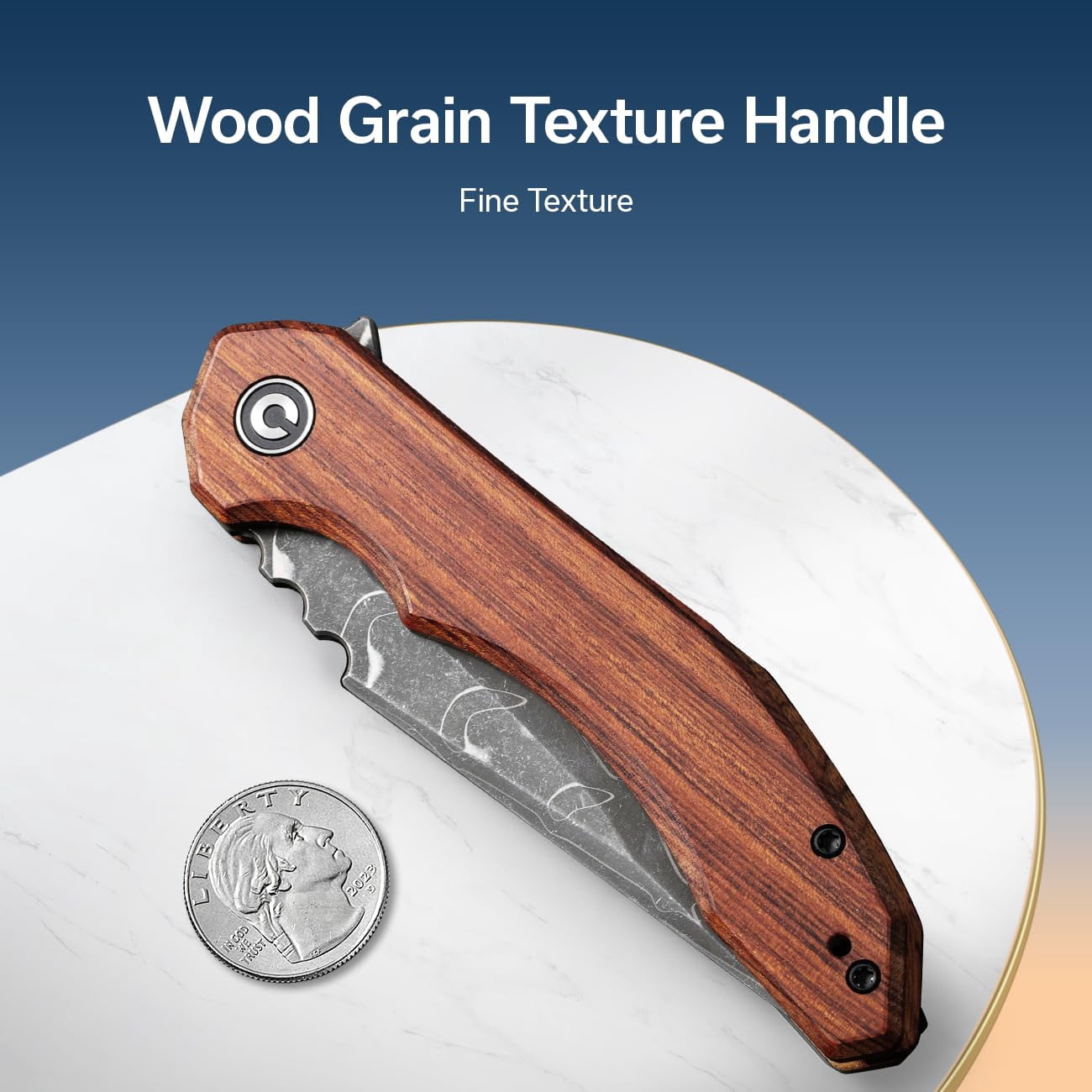 CIVIVI Bluetick Folding Pocket Knife with 3.47" Damascus Blade Guibourtia Wood Handle C23050-DS1