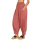 thumbnail image 1 of Pantalones boho harem de lino para mujer: pantalones de cintura alta y pierna ancha con bolsillos, cintura elástica con cordón, tallas S-XXXL, 1 of 4