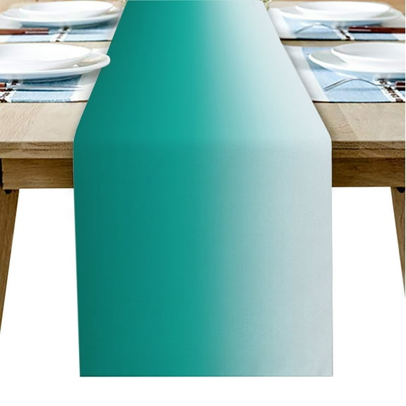 Table Runner Dresser Scarves 90 Inch Long, Modern Minimalist Abstract Color Art Linen Dining Table Runners Teal and White Gradient Tabletop Scarf for Wedding Holiday Party Kitchen
