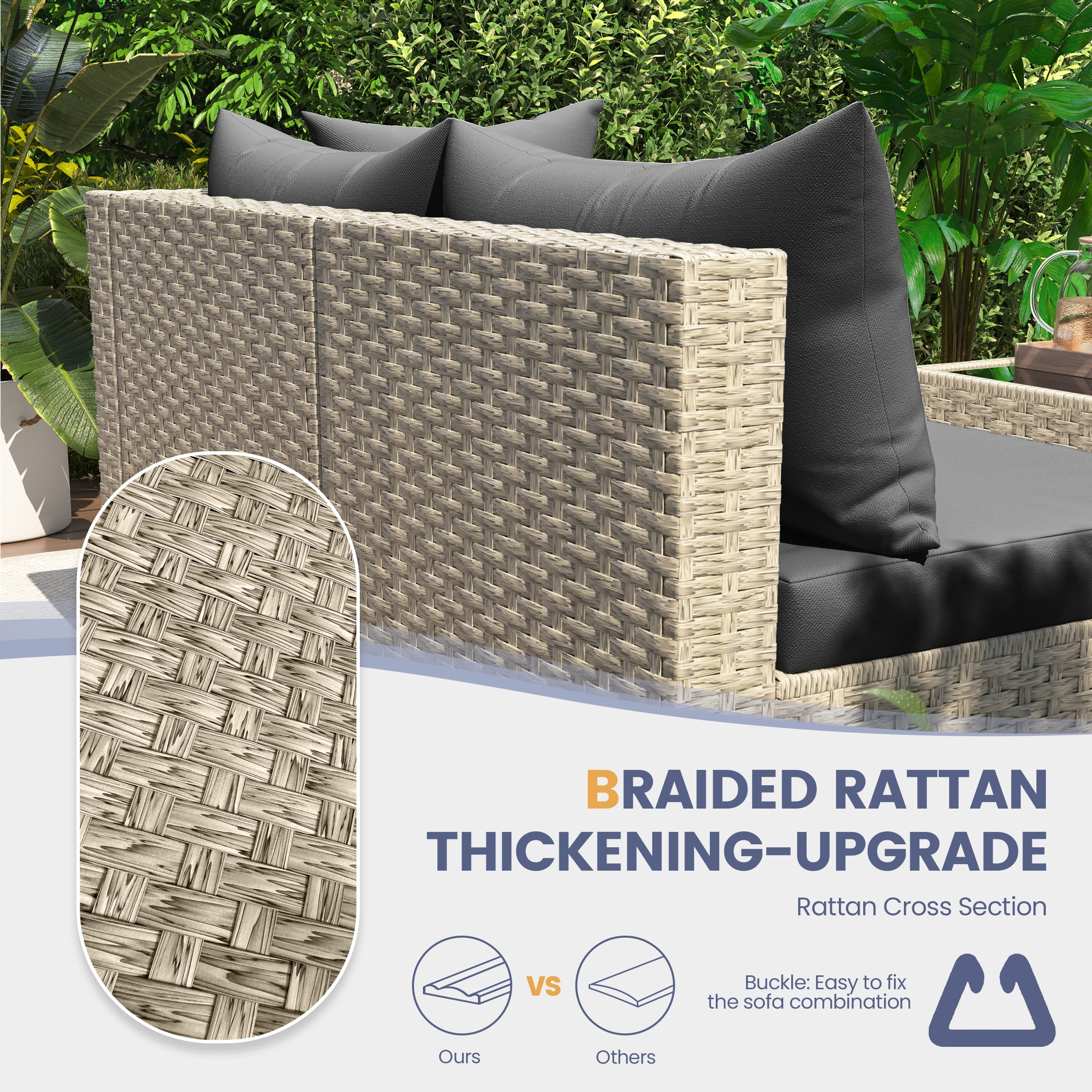 UDPATIO 9 Pieces Outdoor Patio Furniture Set, Outdoor Wicker Patio Conversation Set with Cushions for Backyard, Porch, Garden(Black)