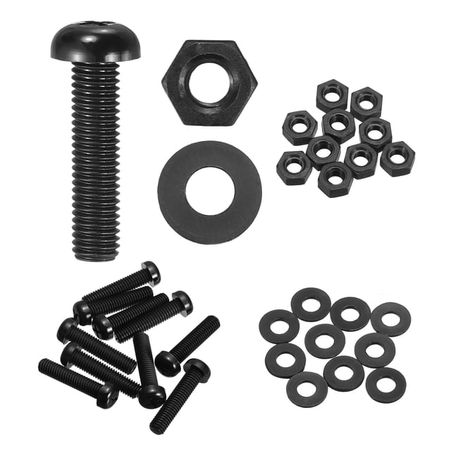 Uxcell 10 Ensembles M8x35mm Vis en Plastique Nylon Tête Ronde Boulons Phillips Écrous Hexagonaux Kit Assortiment de Rondelles, Fixations de Boulons à Filetage Complet pour Assemblage de Machine DIY, Noir