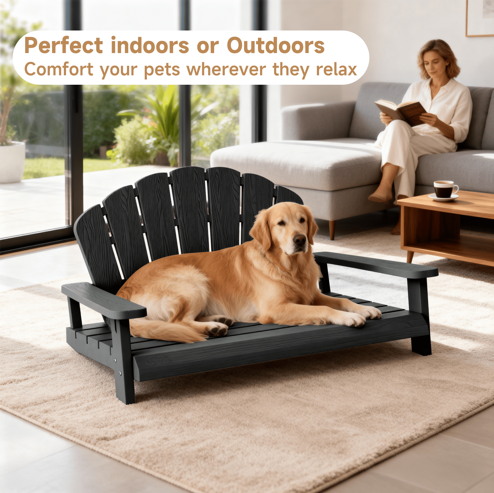 Joxxoaa Resin pet bed/chair, waterproof, sunproof, scratch and bite resistant, suitable for outdoor gardens, patios, bedrooms, living rooms, cats, dogs, and rabbits.（Black)