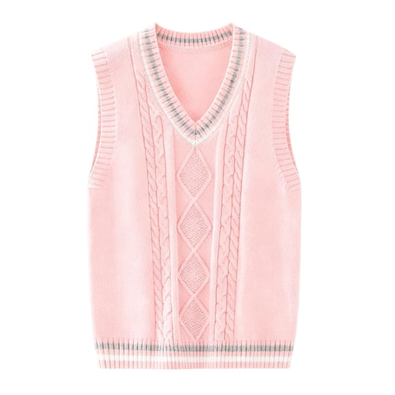 XEGLSBU Christmas Sweater Toddler Classic V Neck School Sweater Vest for Girls Knit Cardigan for Big Kids and Teens Comfortable Academic Style Pullover Pink Size 8-9 Years