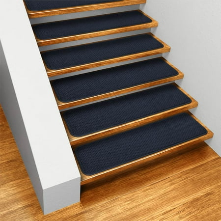 Set of 12 Skid-resistant Carpet Stair Treads - Navy Blue - 8 In. X 23.5 In. - Several Other Sizes to Choose