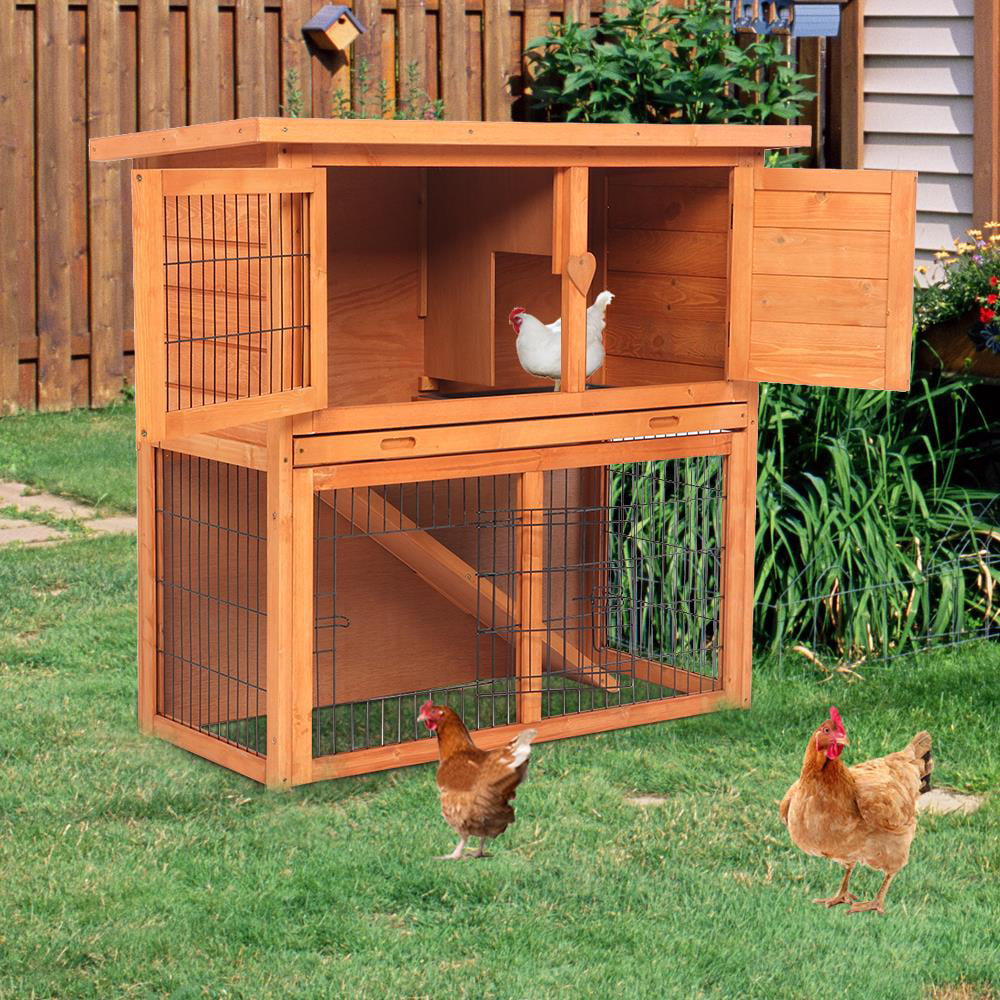 41" Wooden Rabbit Hutch Chicken Coop Cage Hen House Pet Poultry Animal Backyard 