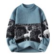 thumbnail image 2 of jsaierl Mens Sweater Knit Crew Neck Print Reindeer Print Top Long Sleeve Color Block Dressy Casual Holiday Pullover Sweater, 2 of 6