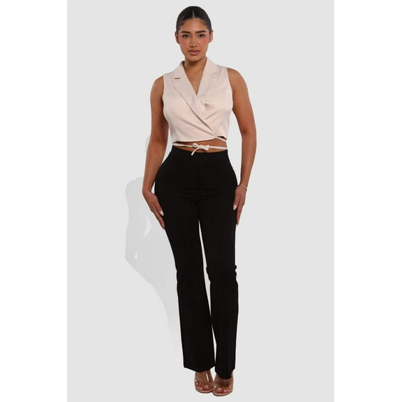 High Classic Waist Front Seam Flare Pants - Black