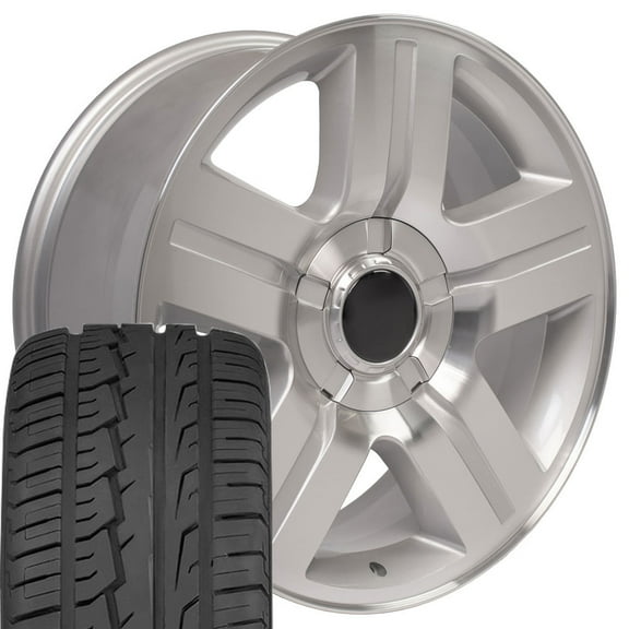 OE Wheels CV84 22 Inch Rims and Tires Fit Tahoe Style 6x139.7 22x9 Gloss Silver Machined - Hollander 5291 - iMove Gen 2 SUV 285/45-22 (Set of 4)