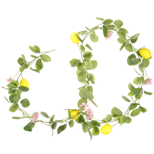 Guirnalda de limones artificiales con flores y hojas, plantas de enredadera de limón falsas, flores colgantes, decoración para la mesa del comedor.