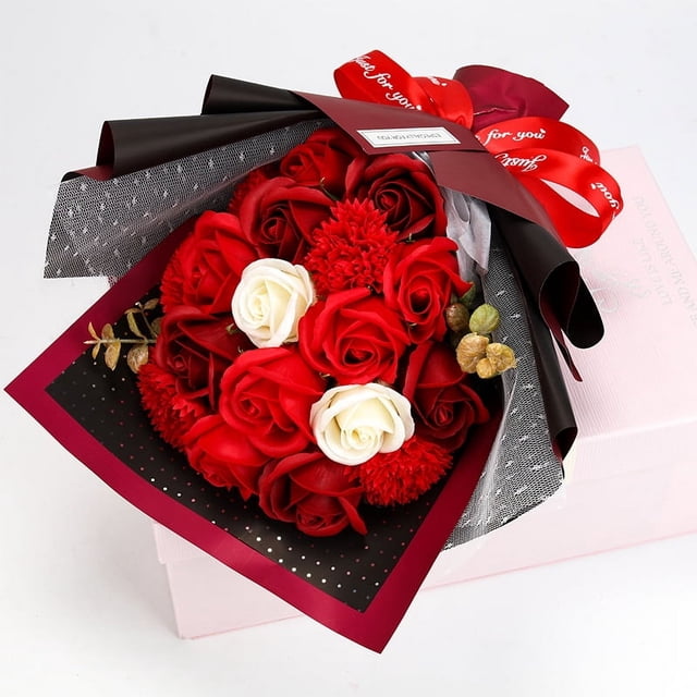 Regalo del día de la madre Regalo del día de San Valentín Ramo de rosas de jabón de simulación de clavel Caja de regalo 18