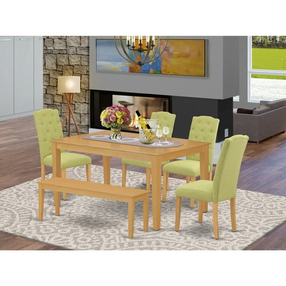 Mid Century Dining Set - 6Pc TableChairs - Parson Style Dinette Set - Oak Lime Green