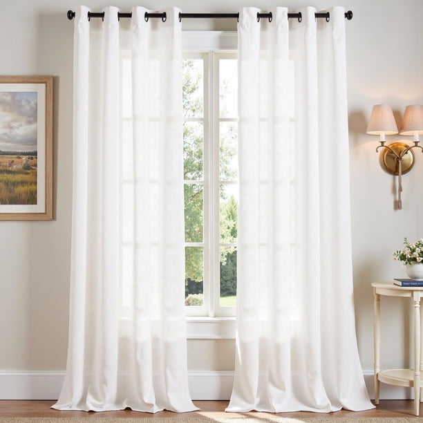 Cortinas Jinchan de lino blanco de 240 x 245 cm para sala de estar y dormitorio