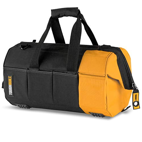 ToughBuilt - 16" Massive Mouth Tool Bag - 38 Pockets & Loops, Heavy-duty, Rigid Hard Body Lining, Zipper Lock Wide Mouth Tool Storage/Organizer Box, Plastic-lined External Pocket - (TB-60-16)
