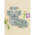 thumbnail image 2 of Bagilaanoe 2pcs Newborn Baby Girl Shorts Set Short Sleeve Letter Print Romper Tops + Ruffles Shorts + Headband 3M 6M Infant Casual Summer Clothes, 2 of 7