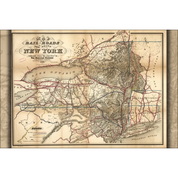 24"x36" Gallery Poster, Map of railroads of the state of New York 1861