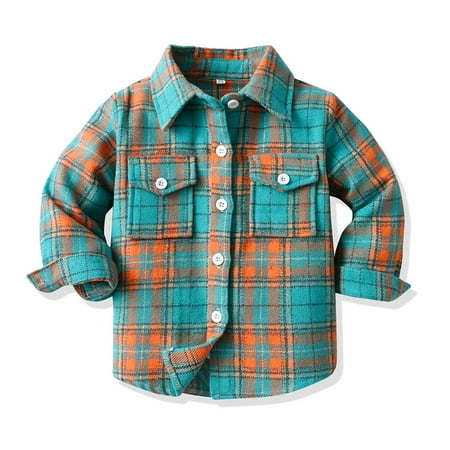 

LYMAYTER Kids Boys Plaid Shirt Toddler Lapel Long Sleeve Shirt Baby Brushed Cardigan Jacket for 6 Months -12 Years