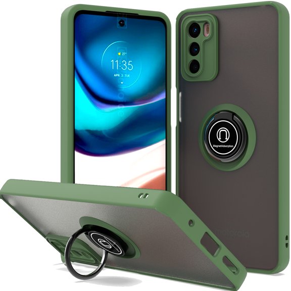 CoverON For Motorola Moto G42 Phone Case, Clear Back Ring Holder Kickstand Cover, Green