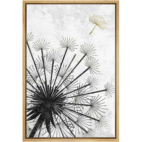 wall26 Framed Canvas Print Wall Art Dark Pastel Dandelion Flower Silhouette Nature Wilderness Illustrations Modern Art Rustic Decorative Relax/Calm for Living Room, Bedroom, Office - 16x24 Natural